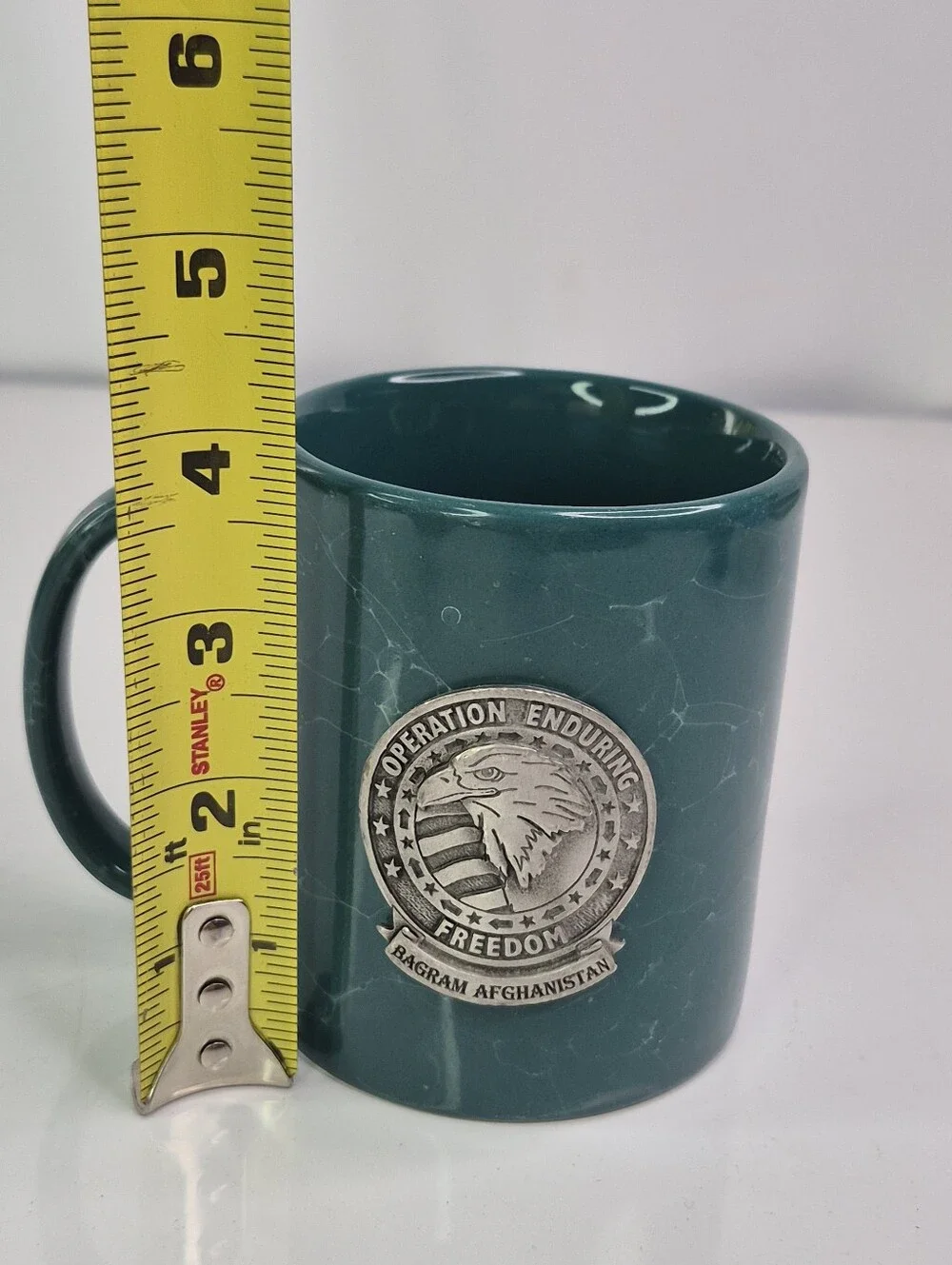 Operation Enduring Freedom Bagram Afghanistan Mug with Metal Insignia.